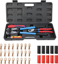 iCrimp Battery Cable Lug Crimping Tool Kit For Copper Lugs Awg 8-1/0,Battery Cable Crimper with Stripper 24pcs Copper Battery Lugs and 10pcs Heat Shrink Tubes, Include Wire Cutter
