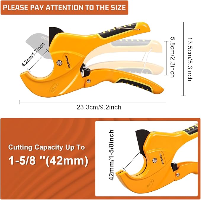 DOMINOX PVC Pipe Cutter, Cuts up to 1-5/8”, Professional Cutting PEX, PVC, and PPR Pipe, Etc, SK5 Blade and Aluminum Alloy Body, One-hand Rapid Cutting Tool for the Pipe