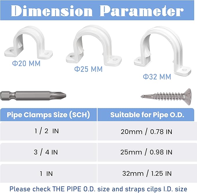 20 Set PVC conduit pipe strap clamps Φ25 MM - SCH 3/4 IN,Two Hole plastic pipe clips