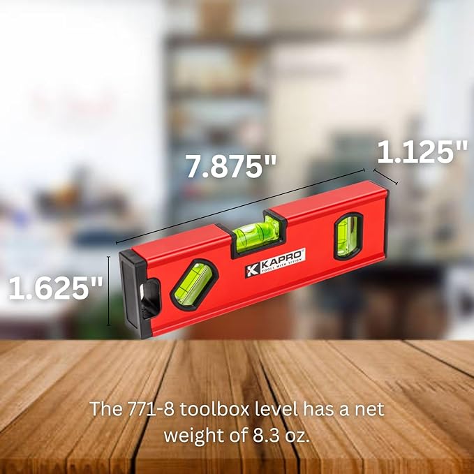 Kapro - 771M TWIN Magnetic Heavy Duty Toolbox Level - For Leveling and Measuring - Features V-Groove and Magnet Base - VPA Certified - 8 Inch