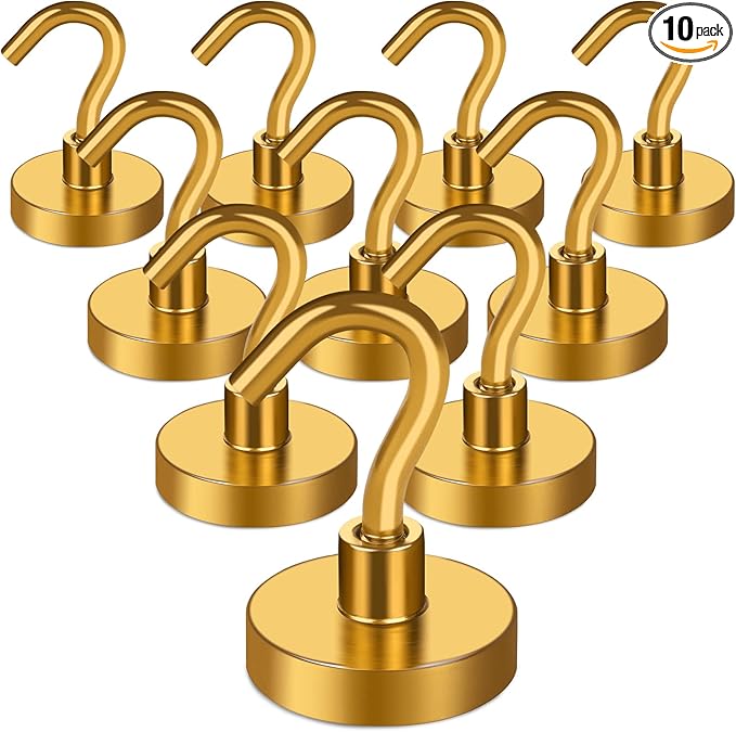 MIKEDE Magnetic Hooks Heavy Duty, 40 Lbs Magnet with Hooks for Cruise Cabins, Strong Magnets Neodymium for Hanging, Magnetic Wall Hooks for Refrigerator, Locker, Workplace(Yellow, 10 Pack)