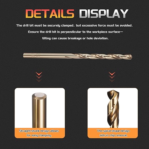 Drill Bit, #28 Cutting Diameter, 4341 HSS Gold Finish 135° Cutting Angle Number Jobber Bits - (Applications: for Drilling Soft Metal Plastic Wood), 5-Pieces