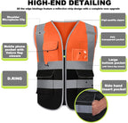BeautyWill Custom Safety Vest Customized Logo Class 2 High Visibility Reflective Vest with Pockets Construction workwear