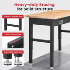 Work Bench for Garage 48 x 24 Inch Adjustable Height Workbenches with Drawers Heavy Duty Rubberwood Tabletop Work Table with Pegboard, Power Outlets for Office Home Commercial