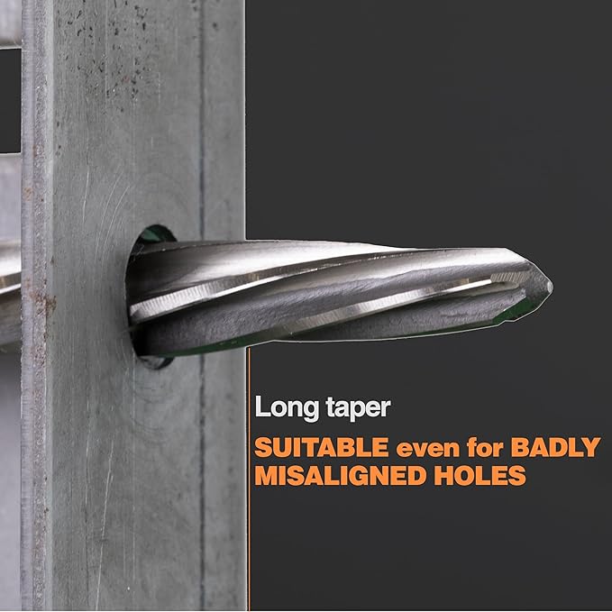 1" Bridge/Construction Reamer, M2 HSS Taper Chucking Reamer Drill Bit for Steel Alloy Aluminum Metal Wood Plastic, 1/2” Shank Chuck, Spiral Flutes, to Enlarge/Align Holes, 25mm