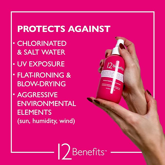 12 Benefits Leave-In Conditioner Spray – Instant Healthy Hair Treatment, Anti-Frizz, Detangles, Strengthens & Repairs, Heat Protection with Quaternium 39 & Silk Fibre Protein, 6 Fl Oz-VeraVaultWomen