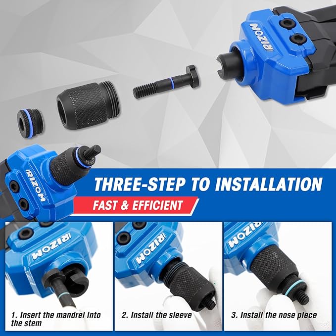 Rizom Rivet Nut Tool, 16” Rivnut Tool Kit with 13 Metric and SAE Mandrels, Threaded Nutsert Tool, 168PCS Rivet Nut Assortment Kit in Organized Carrying Case