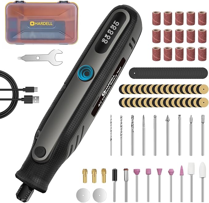 HARDELL Mini Cordless Rotary Tool 4V, 5-Speed Rotary Tool Kit with 129 Accessories, Polishing Kit for Engraving, Sanding, Drilling, Resin Molding, Small Wood Carving Tool or DIY Crafts