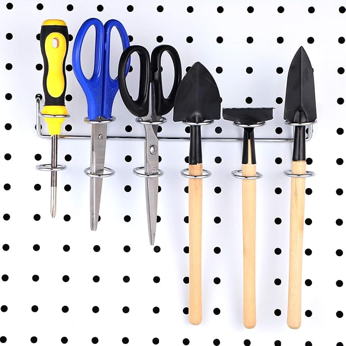 Ripeng Pegboard Screwdriver Holders Peg Board Organizer Accessories Multi Ring Tool Holders Six Tool Multi Tool Organizer Racks for Pegboard, Pliers(Silver, 4 Pieces)