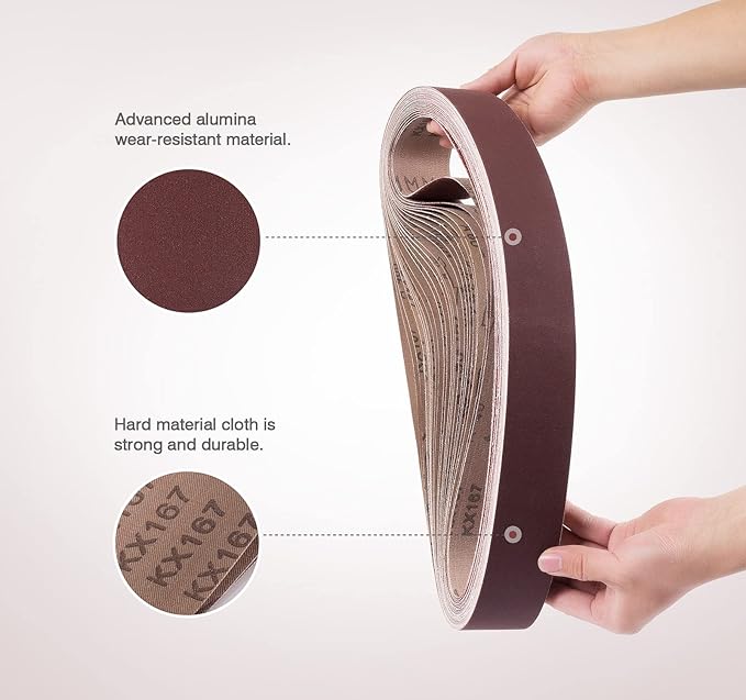 S SATC Sanding Belts 2×42 Inch Sanding Belt 24 Pcs 3 Each of 40 60 80 120 150 240 320 400 Grits Complete Set of Aluminum Oxide for Versatile Grinding and Finishing