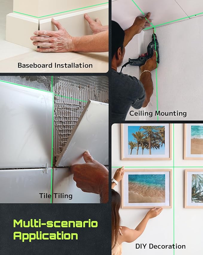 4x360° Self-Leveling Laser Level, 16 Lines Green Cross Line Laser, for Construction Projects and Home Decoration, with 2 Rechargeable Li-Ion Batteries and Magnetic Bracket, LG-4Ds