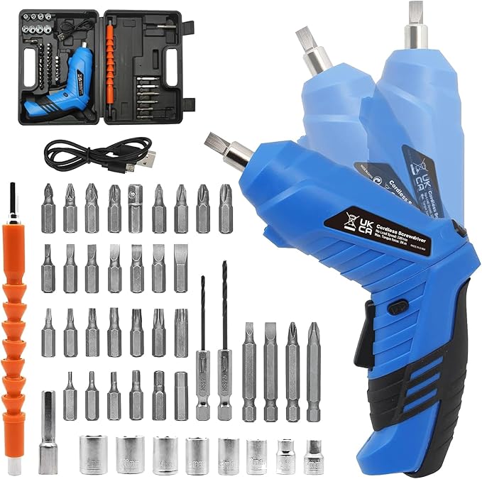 Cordless Electric Screwdriver, 3.6V Rechargeable Power Screwdriver with 47 pcs Accessories, usb charging, 3Nm Screw Gun, mini Carrying screwdriver set with LED Light Electric Power Drill Set