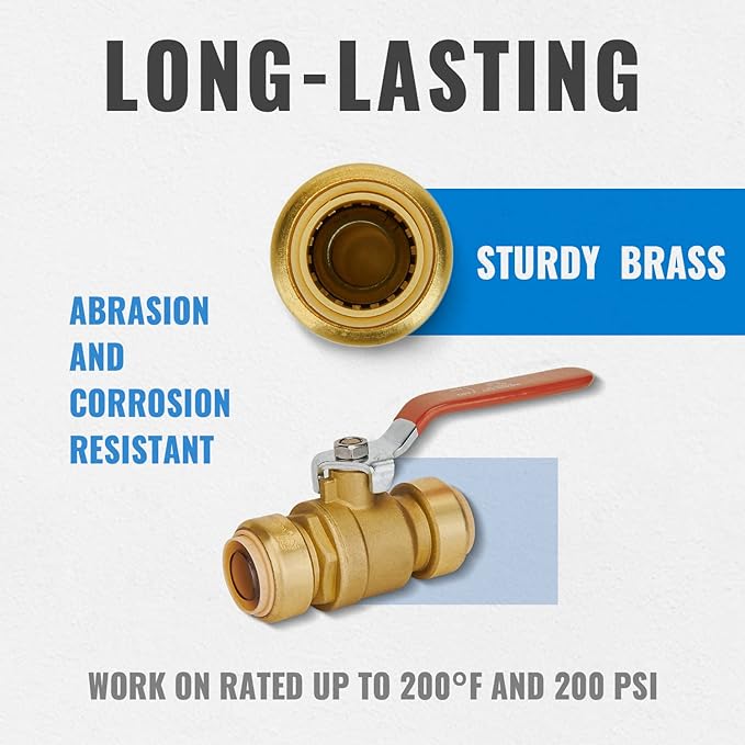 Shut off Ball Valve 1 Inch, SUNGATOR 1 Inch Ball Valve, Push-to-Connect Water Shut off Fittings, No Lead Brass Push Plumbing Fittings for PEX Pipe, Copper, CPVC, Pack of 1