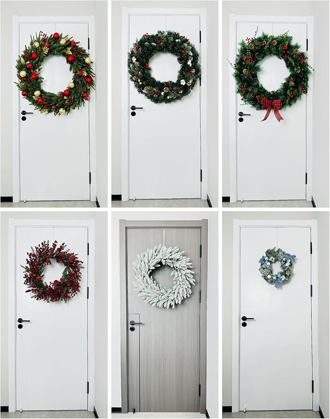 Over The Door Metal Hooks with Plastic Coating 14.2" Fit 0.5" to 1 3/8" Door 4 Pcs Heavy Duty Single Towel Robe Rack Wreath Bathroom Shower Hanger Shoe Organizer Ironing Board Long White