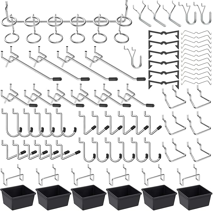 Pegboard Hooks Assortment, for Organizing Various Tools, with Pegboard Bins, 107 PCS, 48 of Which are Locks