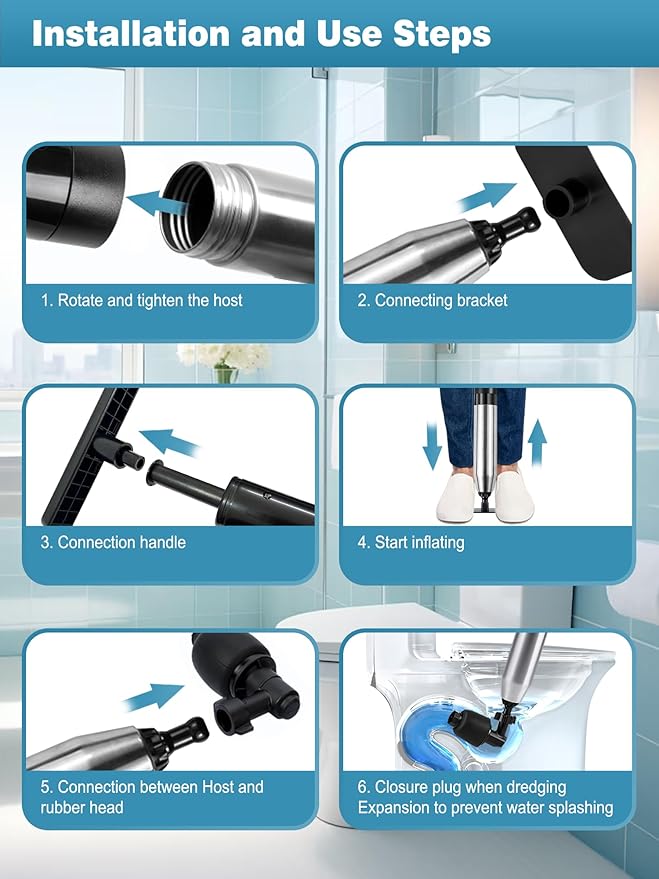 Toilet Plunger Drain Clog Remover Tool, High-Pressure Drain Snake Sink Plunger with Real-Time Barometer, Air Toilet Unclogger for Bathroom, Kitchen, Sinks and Clogged Pipe