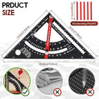 7 inch Carpenter Square, Woodworking Triangle Ruler Set, CNC Aluminum Alloy Framing Square, Adjustable Angle Carpentry Triangle Ruler, Multifunction Carpenter Square Protractor with 5 Pencils