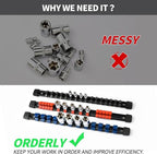 ALOANES 6 PC ABS Socket Organizer, 3/8 inch, Drive Socket Rail Holders, Heavy Duty Socket Racks, Black Rails with Red Clips