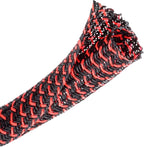 CrocSee 10ft - 1/2 inch Braided Cable Management Sleeve Cord Protector - Self-Wrapping Split Wire Loom for TV/Computer/Home Theater/Engine Bay - Black/Red