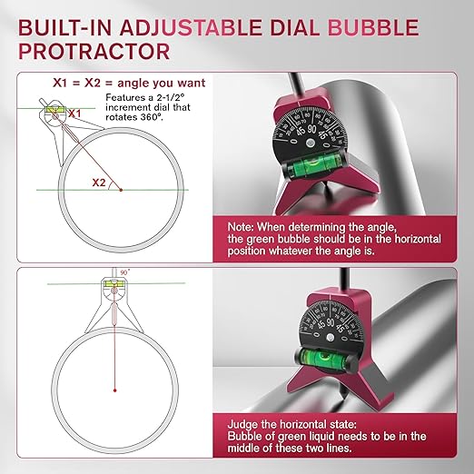 Magnetic Pipe Center Finder Tool, Y-Shape Pipefitter Gauge with Adjustable Dial Bubble Protractor, Fits 1-1/2" to 6" Pipes, 2.75" Centering Head for Accurate Pipe Layout