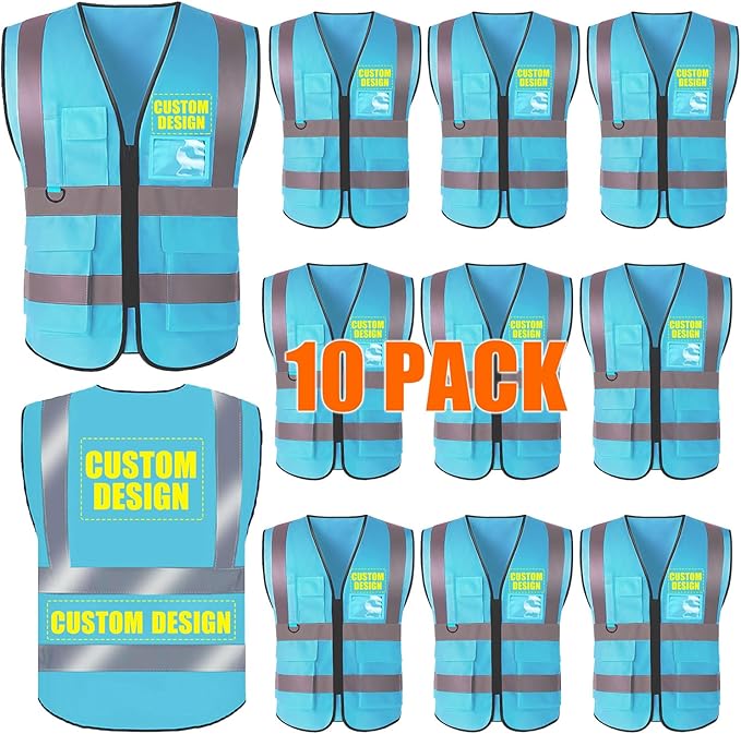 BeautyWill Custom Safety Vest Customized Logo Class 2 High Visibility Reflective Vest with Pockets Construction workwear