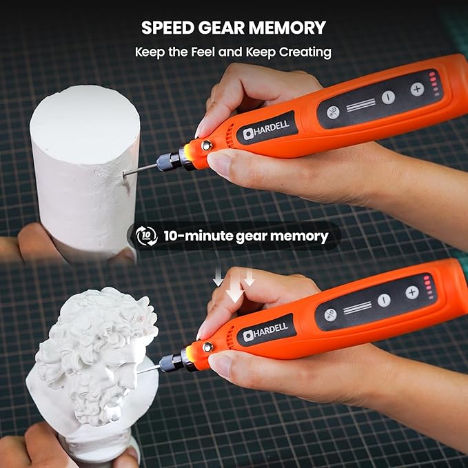 HARDELL Engraving Pen, Cordless Rechargeable Engraver Pen,5 Speed Engraver Tool For Metal, Wood, Plastic And Glass, Engrave 50+ Surfaces with 6 Carving Bit, 3 polishing bit, 20 Sandpaper, 4 Stencils