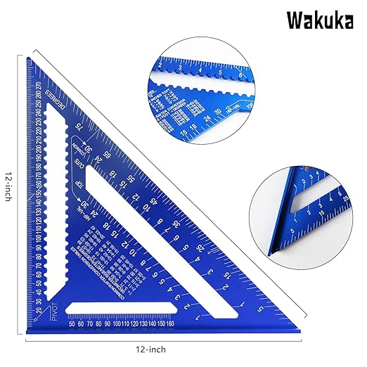 Carpenter Square 12-inch Layout Tool Alloy Metal Triangle Ruler Protractor,Blue(SAE&MER)