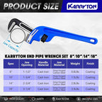 End Pipe Wrench set(8" 10" 14" 18"), Adjustable Cast Iron offset pipe Wrench, Perfect Plumbers Tool for Oil Field, Plumbing, Auto Repair, Construction and Mechanics