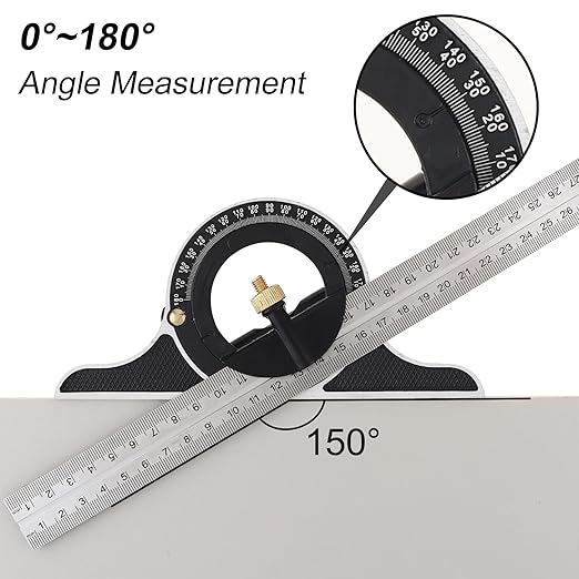 ChgImposs 12" Adjustable Sliding Combination Square Ruler & Protractor Level Measure Measuring Set, Inch/Metric