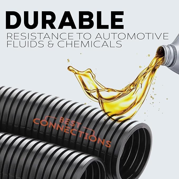 BEST CONNECTIONS (1/4" x 100 ft) Split Wire Loom Flex-Guard Convoluted Tubing Protective Split Cable Sleeves for Automotive Home Industrial Electrical Wires Chemical Resistant Conduit Black