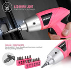 Hi-Spec 19pc 3.6V Pink USB Small Power Screwdriver & Home DIY Tool Kit Set. Cordless & Rechargeable Electric Screwdriver and Compact Hand Tool Box Set