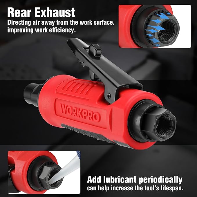 WORKPRO 1/4-Inch Pneumatic Straight Die Grinder, 25000RPM, Air-Powered Die Grinder for Grinding, Cutting, Polishing, Welding Repair, Deburring, 1/4" & 1/8" Collets Included