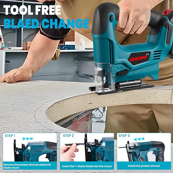 Cordless Jig Saw, 20V Electric Jigsaw with 2 Batteries and 35Pcs Cutting Blades, 3000 SPM Adjustable Speed, ±45° Bevel, Jigsaw Tool Kit for Straight, Curve, Bevel, Circle Cutting