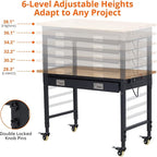 Work Bench 48" Adjustable Height, Heavy-Duty Portable Workbench with Power Outlets and Drawer for Garage & Workshop, 2000 LBS Load Capacity Large Pegboard, Work Table for Office, Home, Easy Assembly