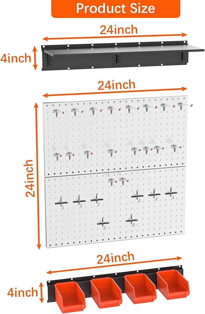 TORACK 69PCS Metal Pegboard with Accessoreis for Garage Wall, Tool Organizer Pegboard with Hooks, Wall Mounted Bins/Shelf, Tool Storage Peg Board for Wall(Grey)