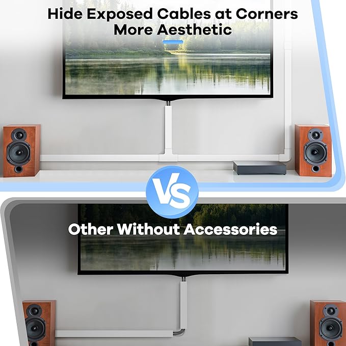 306in Cord Hider Kit, Cord Covers for Wires on Wall, Paintable Wire Cover for Cords, Cable Hider for Wall Mounted TV, White Cord Concealer, Cable Raceway Wire Management, 18xL17in x W0.95in x H0.55in