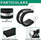 30PCS Stainless Steel Cable Clamps 9 Sizes—1/8" 3/16" 1/4" 5/16" 3/8" 1/2" 5/8" 3/4" 1" Rubber Coated Cushioned Insulated Cable Clamp,Automotive Cable Wire Clamps,Pipe Clamps(Black)