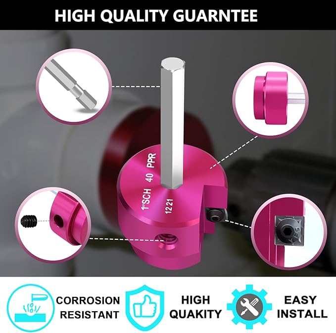 PVC Pipe Reamer 1-Inch Head,PVC Fitting Saver with 1/4-Inch Hex Shaft,Socket Saver Plastic Pipe Fitting Reamer Plumbing Tool for Schedule 40 CPVC ABS Scoket Hub Removing,Fit 1/2" Drills