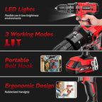 20V Cordless Drill, Electric Power Drill Set with Battery Charger, 3/8” Keyless Chuck, 2 Variable Speed, 18+3 Torque, 72pcs Driver Bits and Belt Hook, Red