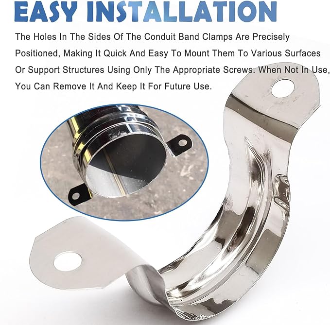 Nge 1.5inch Rigid Pipe Strap Clamp-Two Hole Strap-U Bracket Tube Clip-Stainless Steel Heavy Duty Pipe Fasten Holder-Secures Conduit，20Pcs（50mm), For 1.5in Inner Diameter Water Pipe