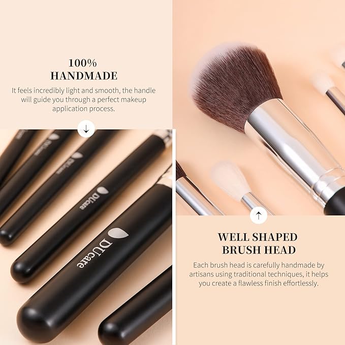 DUcare 15pcs Classic Black Makeup Brush Set with Bag Professional Soft Synthetic Foundation, Blending, Eyeshadow, Powder, Concealer Brushes for Flawless Makeup Application-VeraVaultWomen