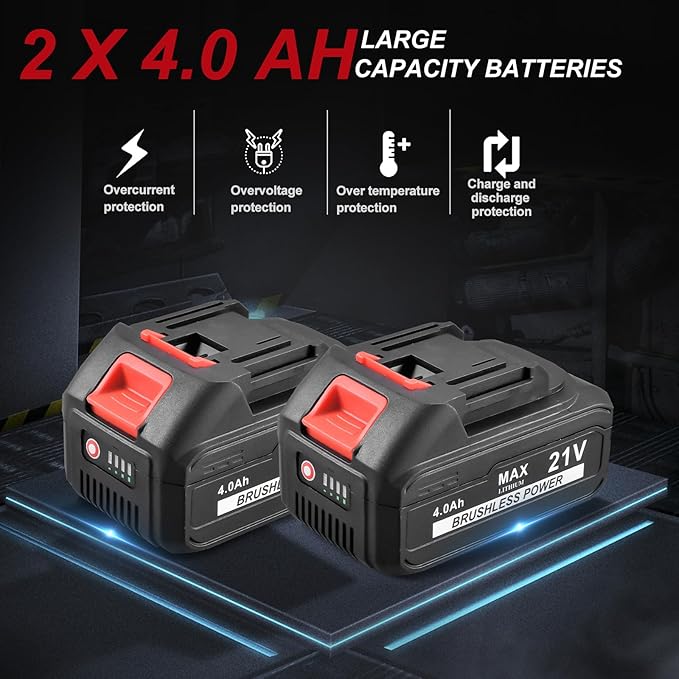 AOBEN Cordless Angle Grinder 4-1/2 inch, 21V Battery Grinder Tool, Power Electric Grinders, Brushless Motor, 2x4.0Ah Battery & Fast Charger, for Cutting, Griding, Polishing