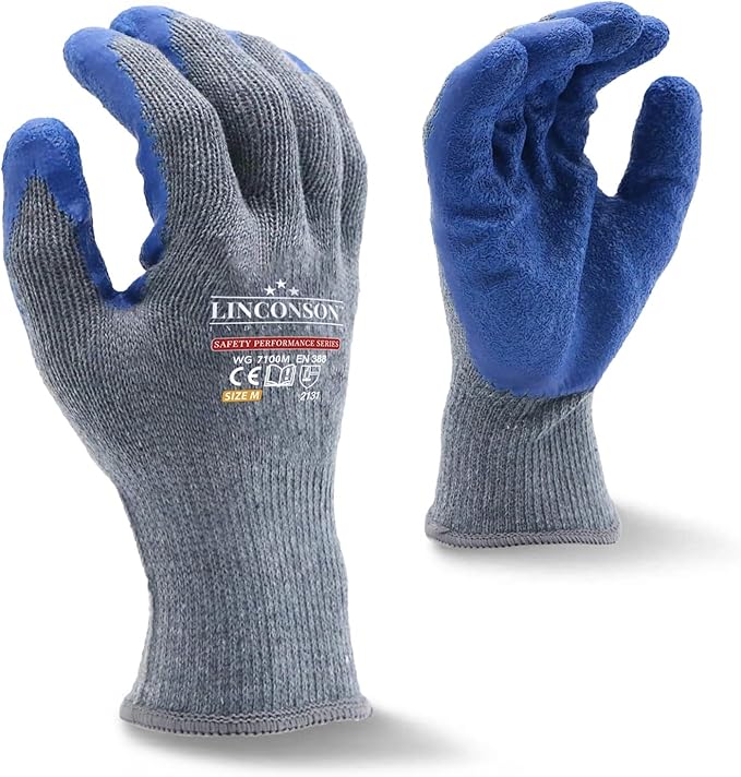 linconson 12 Pairs Extreme Grip Latex Palm Coated Cotton Work Gloves Suitable For Construction, Mechanics and Warehousing