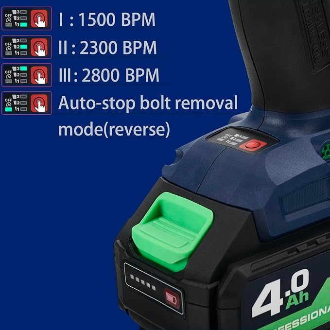 Zeite 18V Cordless Impact Wrench Kit,High Torque 1/2" Brushless Impact Gun,Max Torque 885 Ft-lbs(1200Nm),4 Torque Mode,Variable Speed,4 x Sockets,1 x 4.0Ah Battery,Carry Case,Ideal for Car Truck Home