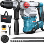 ENEACRO SDS-Max Heavy-Duty Rotary Hammer Drill 9 Ft.lbs, 3 Functions with Safety Clutch & Vibration Control 1-9/16" Drilling Capacity in Concrete– Includes Chisel, Drill Bit, and Tool Bag
