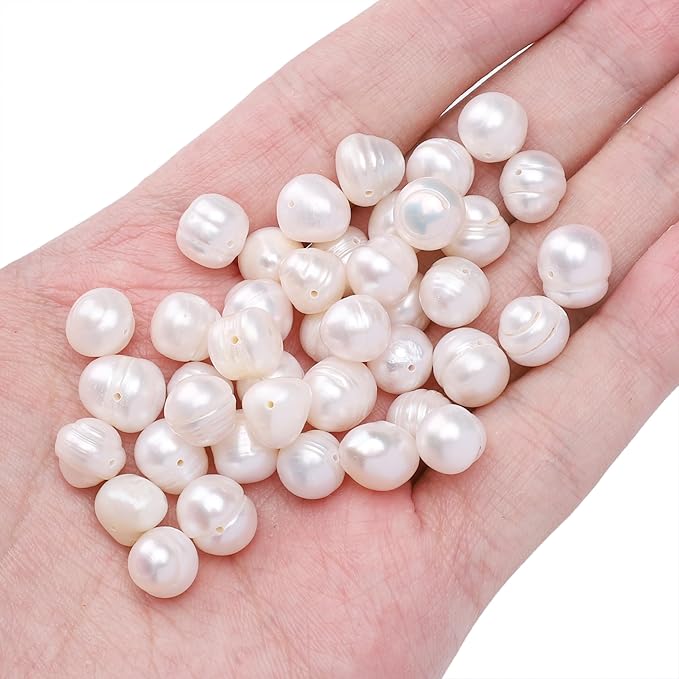 Natural Pearl Beads Potato 9-10mm White Freshwater Cultured Loose Gemstone Beads for DIY Jewelry Making 13.8''/Strand HQ