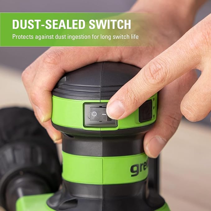 Greenworks 24V Cordless Orbital Sander, 5" Random Sanders Variable Speed, 11000 OPM, 3 Sandpaper Sheets, with 2Ah Battery and Charger