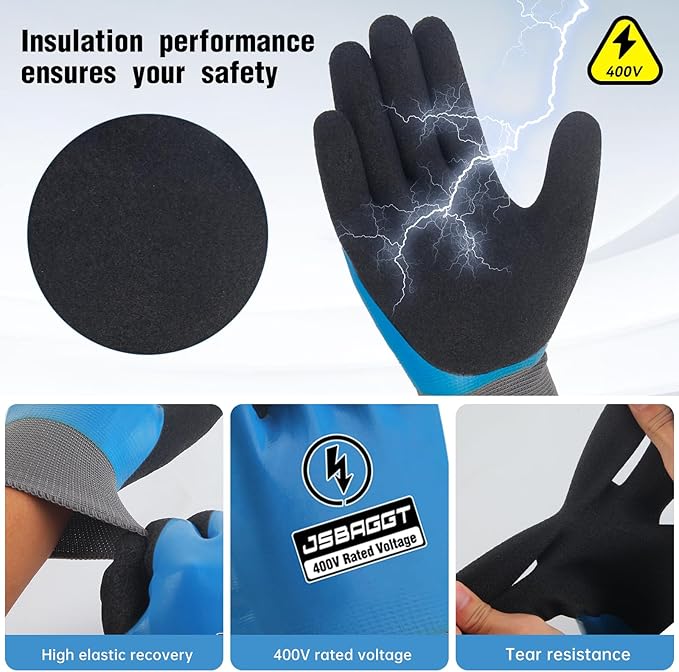 Insulated Electrician Gloves 400V High Voltage Resistant,Flame Retardant Fully Waterproof