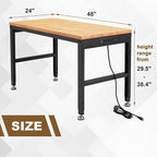 HABUTWAY Height Adjustable Workbench 48"x 24" 2000 Lbs Capacity Solid Wood Work Station Heavy-Duty Work Tables with Power Outlets for Garage Party Shop Office