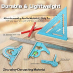 SHALL Rafter Square & Combination Square Tool Set, 7 Inch Aluminium-Alloy Carpenter Square & 16 Inch Zinc-Alloy Woodworking Framing Combo w/Stainless Steel Ruler, 2 Carpentry Pencils, Scriber